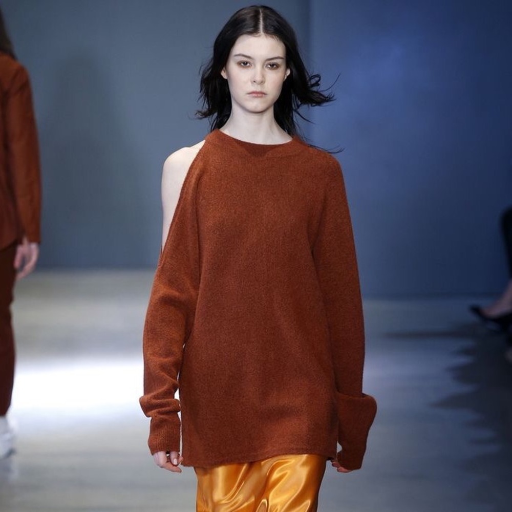 Tibi Cold Shoulder Orange Sweater